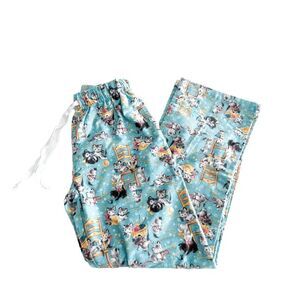PJ Zzzz Womens Lounge Pajama Pants Flannel Drawstring Cats Kitten Blue XS
